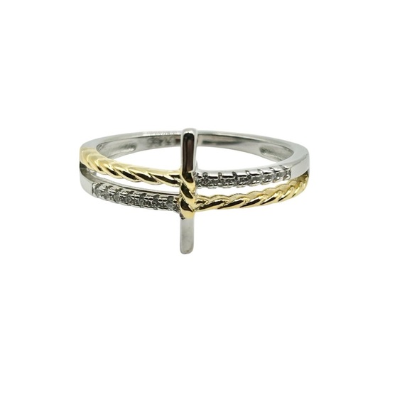 Cross Ring 925 Stirling Silver and Gold Multi-Band Cross Size 8-New! - Picture 1 of 8